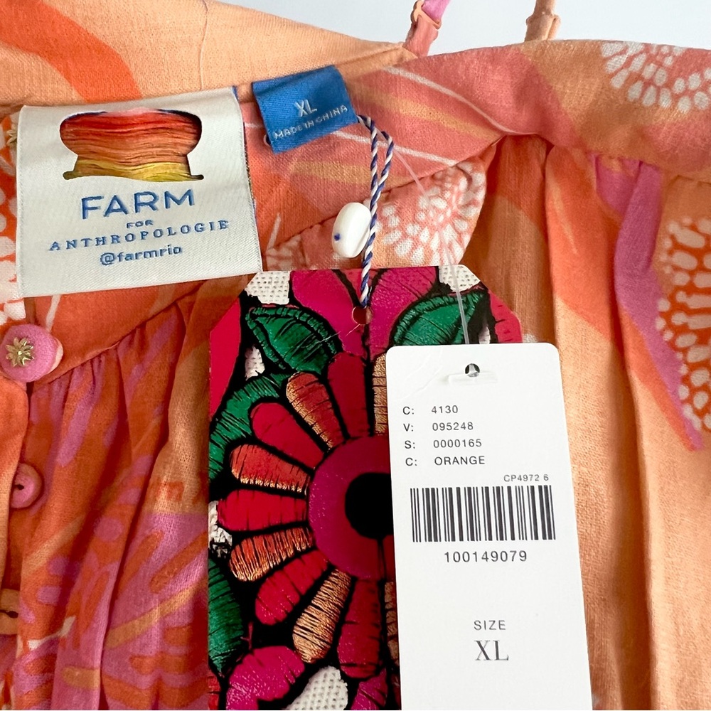 FARM Rio x Anthropologie Linen Blend Strapless Drop-Waist Maxi Dress Size XL - Picture 11 of 16